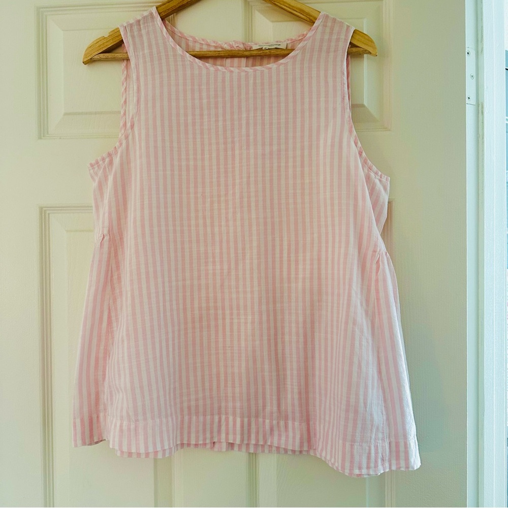 beachlunchlounge Pink and White Striped Tank Top Button Back